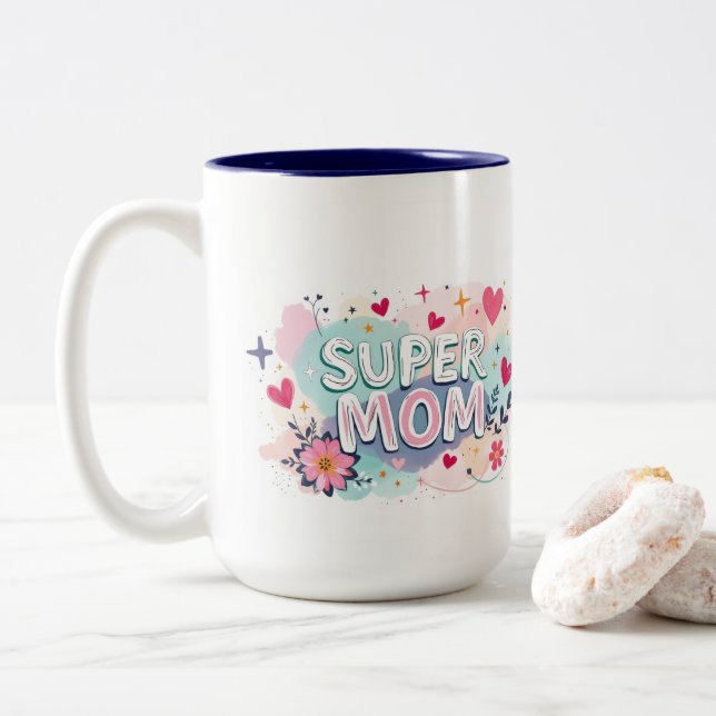 Taza Bicolor Super Mamá (Con donut)
