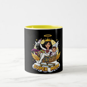Taza Bicolor Super Mamá Ángel Superheroe Dibujo Animado