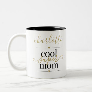 Taza Bicolor Super Mamá Genial Personalizado Negro y Dorado