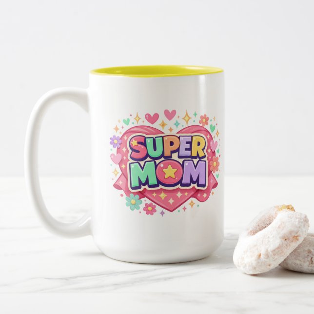 Taza Bicolor ** Super Mom (Con donut)