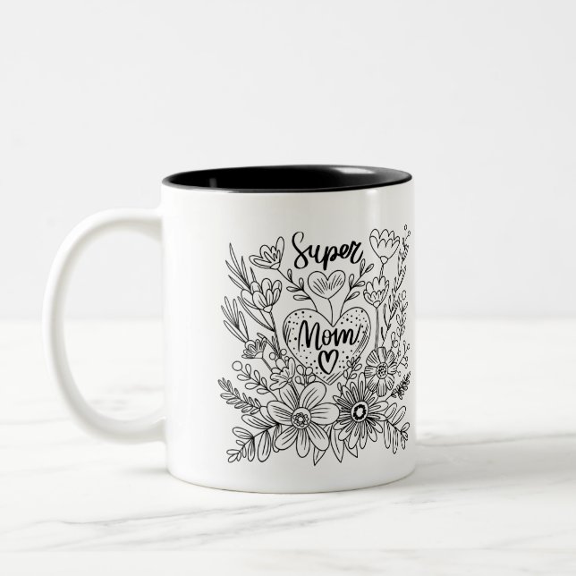 Taza Bicolor Super Mom Floral Mug (Izquierda)