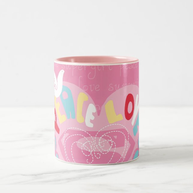 Taza Bicolor Supergirl Peace and Love Pink (Centro)