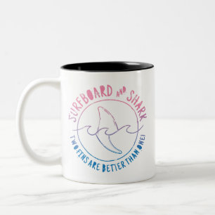 Taza Bicolor Surf Y Tiburón En Verano