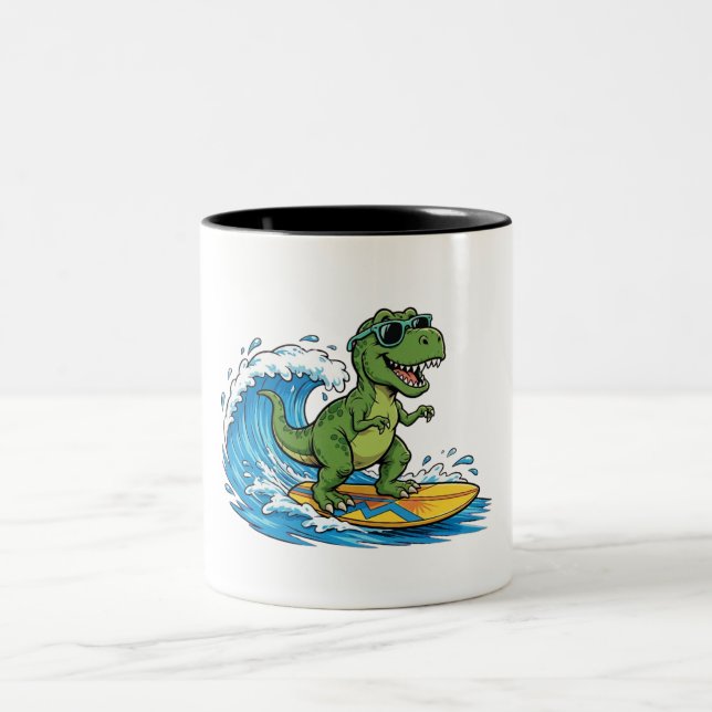 Taza Bicolor surfasaurus un dinosaurio surfista (Centro)