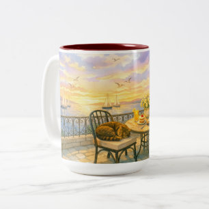 Taza Bicolor Susurros de Salvia  Vida Marina Vintage  
