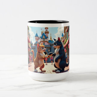 Taza Bicolor Susurros y deseos: Boda felino de cuento de hadas 