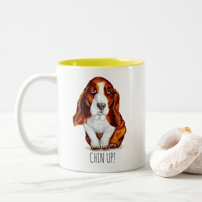 Taza Bicolor Sweet Basset Hound Chin Up (Con donut)