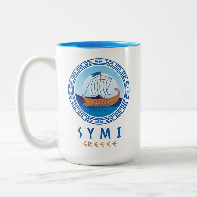 Taza Bicolor Symi, Grecia Diseño de Barco Griego (Izquierda)