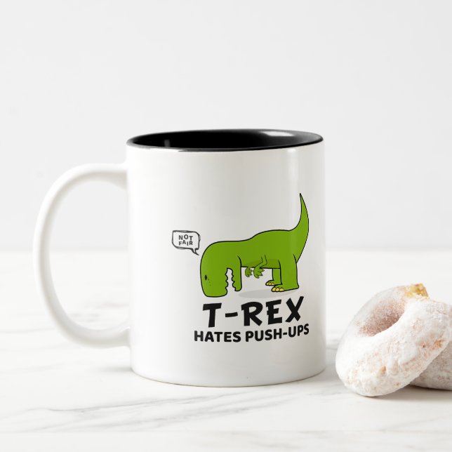 Taza Bicolor T-Rex odia los pectorales - personaje de dibujos (Con donut)