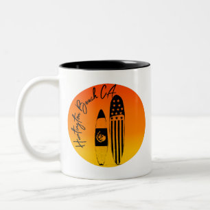 Taza Bicolor Tablas de surf y puestas de sol de Huntington Beac