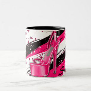 Taza Bicolor Tacones calientes negros, rosas y blancos