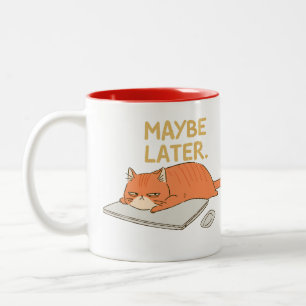 Taza Bicolor Tal Vez Más Tarde Gato Naranja Humor de Escritorio