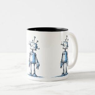 Taza Bicolor Tall Wacky Robot Mug — Carácter azul de mano