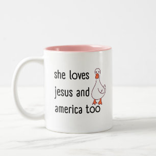 Taza Bicolor También ama a Jesús y a Estados Unidos