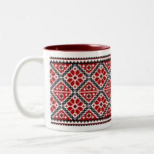 Taza Bicolor Tapo rojo del bordado ucraniano (vyshyvanka)