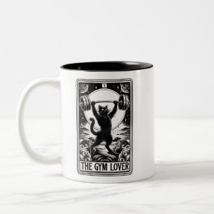 Taza Bicolor Tarjeta Tarot: Gato negro amante del gimnasio