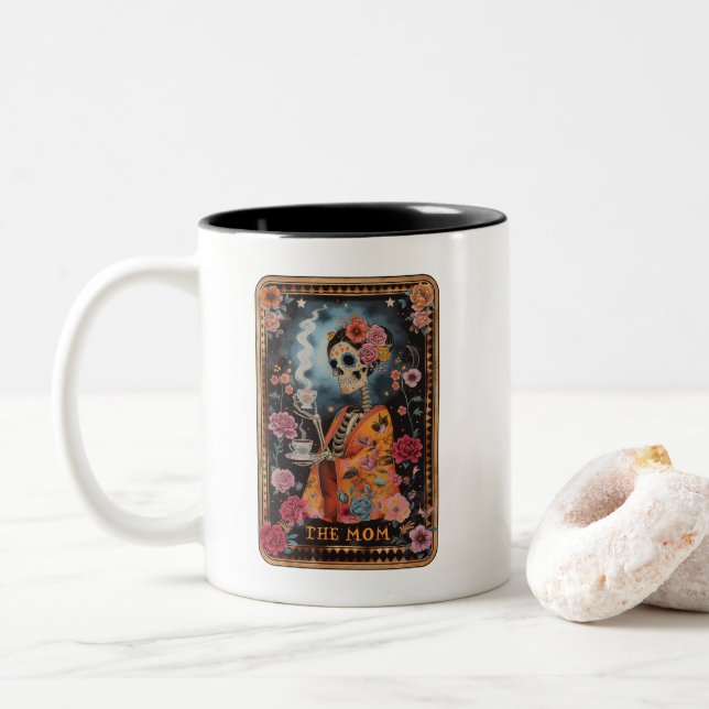Taza Bicolor Tarjeta Tarot mística, divertido para la mamá (Con donut)