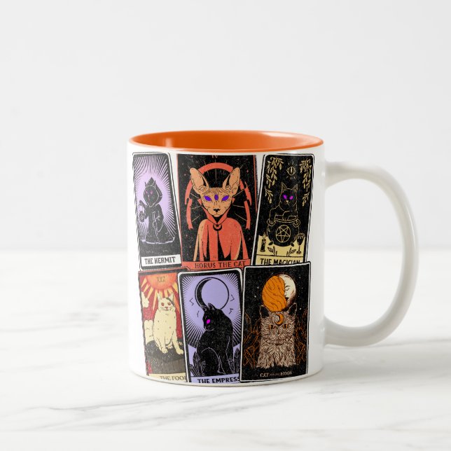 Taza Bicolor Tarjetas Cat Tarot—Emperatriz Halloween. Hermit, t (Derecha)