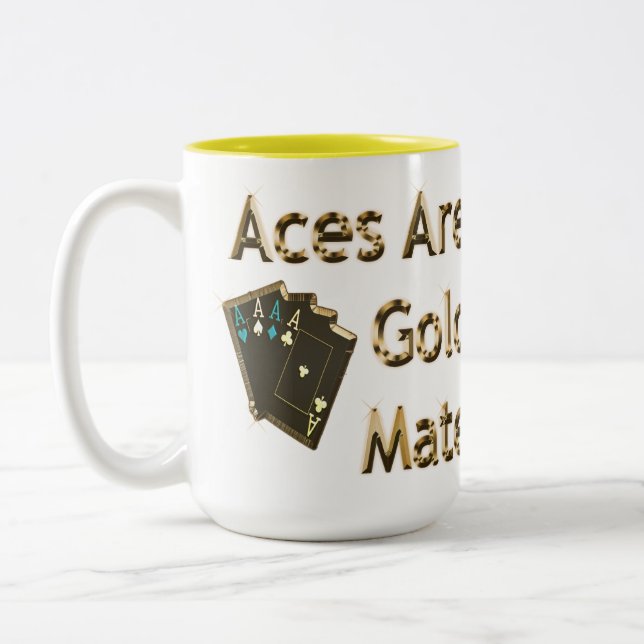 Taza Bicolor Tarjetas de póquer Gold Quad Aces, (Izquierda)