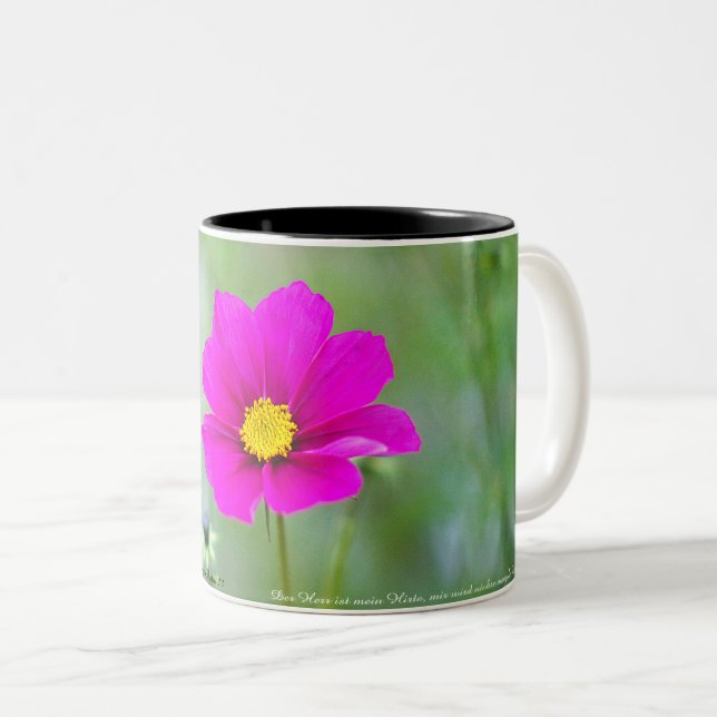 Taza Bicolor Tasse mit Cosmea-Blüte und Psalm (Anverso derecho)