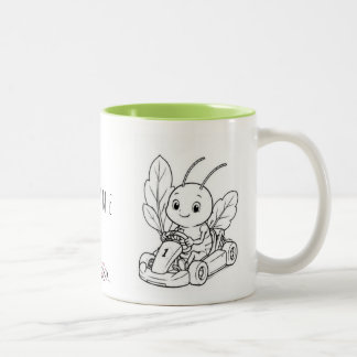 Taza Bicolor Tasse zum Ausmalen mit Wunschname, Käfer im GoKart