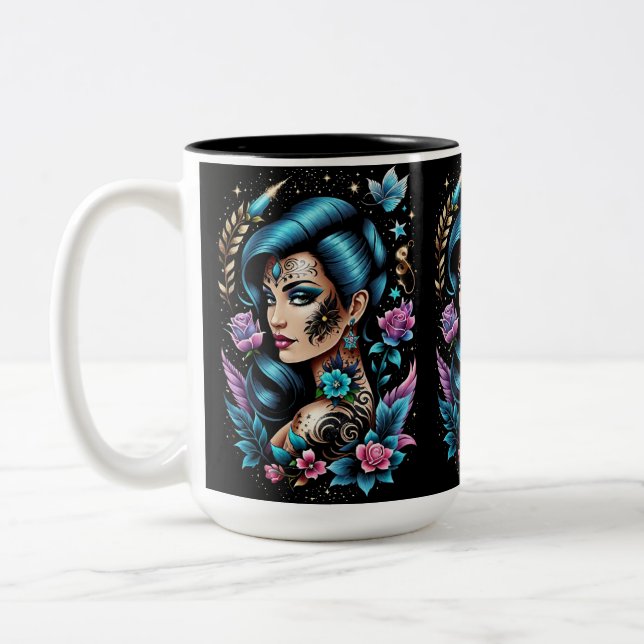 Taza Bicolor Tatuajes Y Rosas (Izquierda)