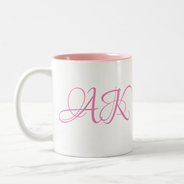 Taza Bicolor ¡Taza inicial rosada del monograma - (Izquierda)