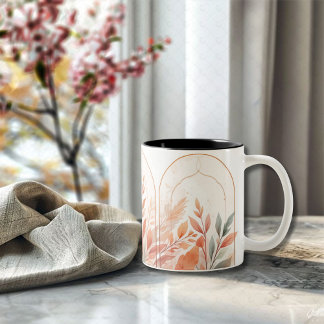 Taza Bicolor TazaDeCaféEleganteHojasBotánicasAcuarela