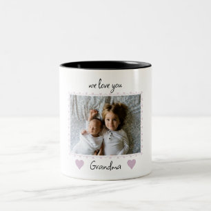 Taza Bicolor Te Amamos Abuela Corazones Rosas Foto Personalizad