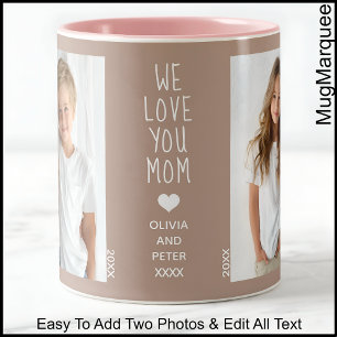 Taza Bicolor Te Amamos Mamá, Dos Fotos Texto Personalizado, Mar