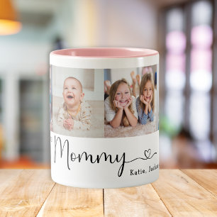Taza Bicolor Te Amamos Mami 4 Collage de Fotos Script Moderno