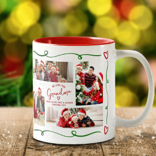 Taza Bicolor Te Amo Abuela Foto de Navidad Doodles en Rojo y Ve