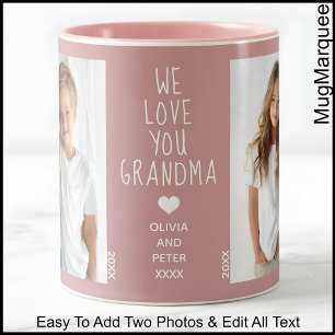Taza Bicolor Te Amo Abuela, Texto Personalizado, Rosa Polvorien