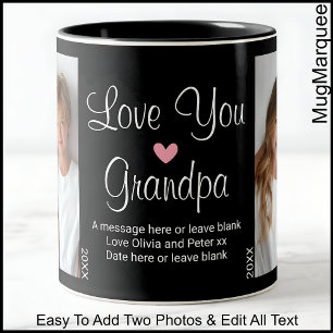 Taza Bicolor Te amo abuelo, cumpleaños, foto de texto, negro C0