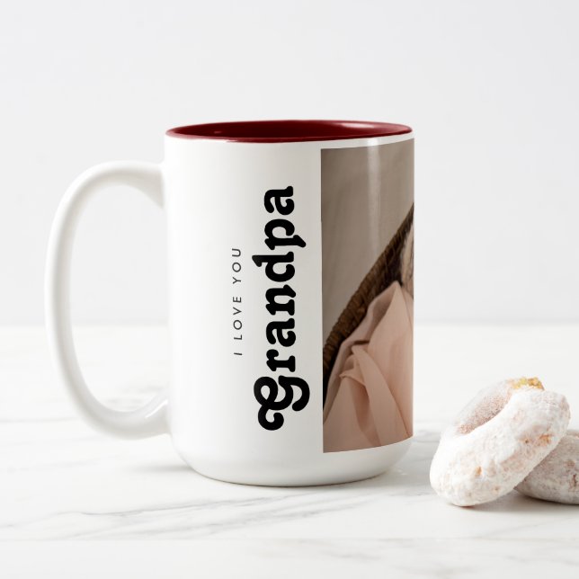 Taza Bicolor Te amo abuelo Foto de bebé (Con donut)