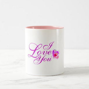 Taza Bicolor Te Amo en Texto Rosa con Corazones