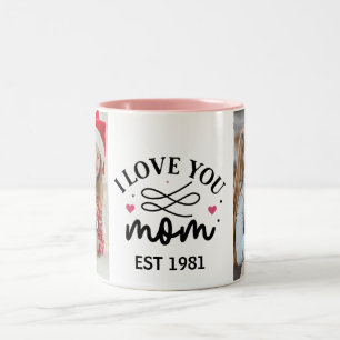 Taza Bicolor Te amo Mamá   Elegante Colage de 2 Fotos con letra