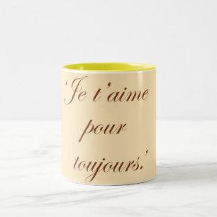 Taza Bicolor Te amo por siempre en francés crema de colores