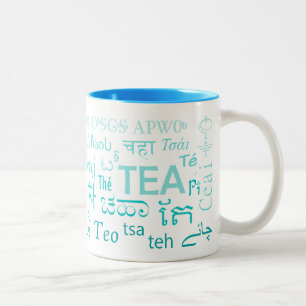 Taza Bicolor Té en cada tazón de idioma, azul