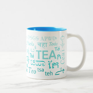 Taza Bicolor Té en cada tazón de idioma, azul