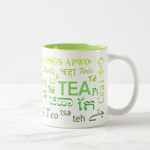 Taza Bicolor Té en cada tazón de idiomas en verde