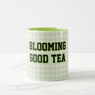 Taza Bicolor TÉ FLORIDO BUENO fondo de gingham verde