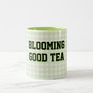 Taza Bicolor TÉ FLORIDO BUENO fondo de gingham verde