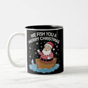 Taza Bicolor Te pescamos un feliz Navidad pescador pescando