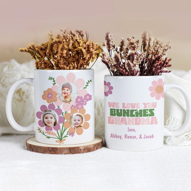 Taza Bicolor Te queremos Bungalows Abuela Regalo Personalizado  (Mockup of mug shows both sides of the design.  Personalize with custom photos and names!)