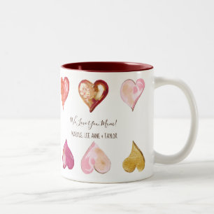 Taza Bicolor Te queremos Mamá corazones de arte moderno pintad