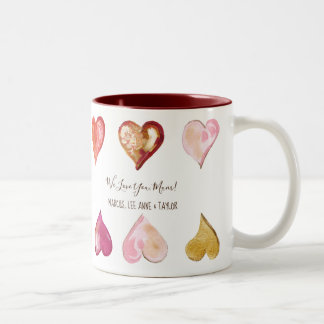 Taza Bicolor Te queremos Mamá corazones de arte moderno pintado
