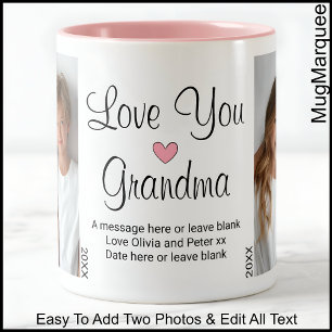 Taza Bicolor Te Quiero Abuela Cumpleaños Texto & Fotos, Blanco