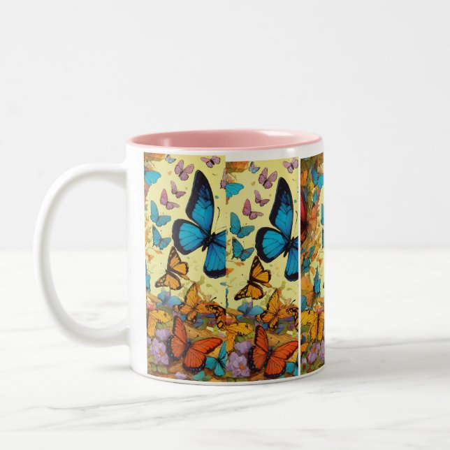 Taza Bicolor Té y tazón de mariposa elegantes (Izquierda)