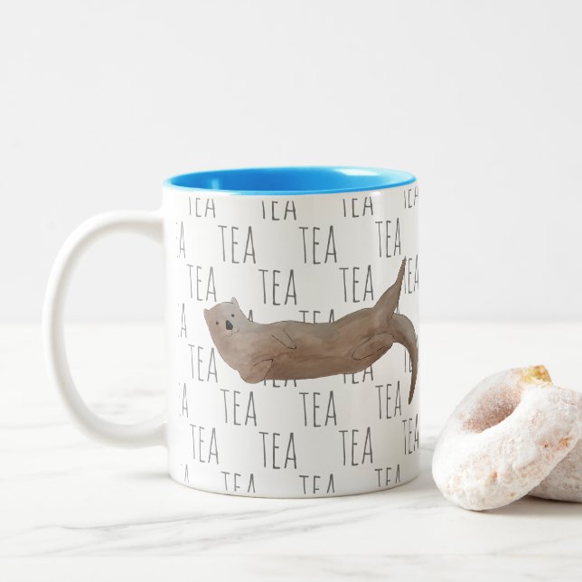 Taza Bicolor Tea Marine Mamour Watercolor Sea Otter (Con donut)